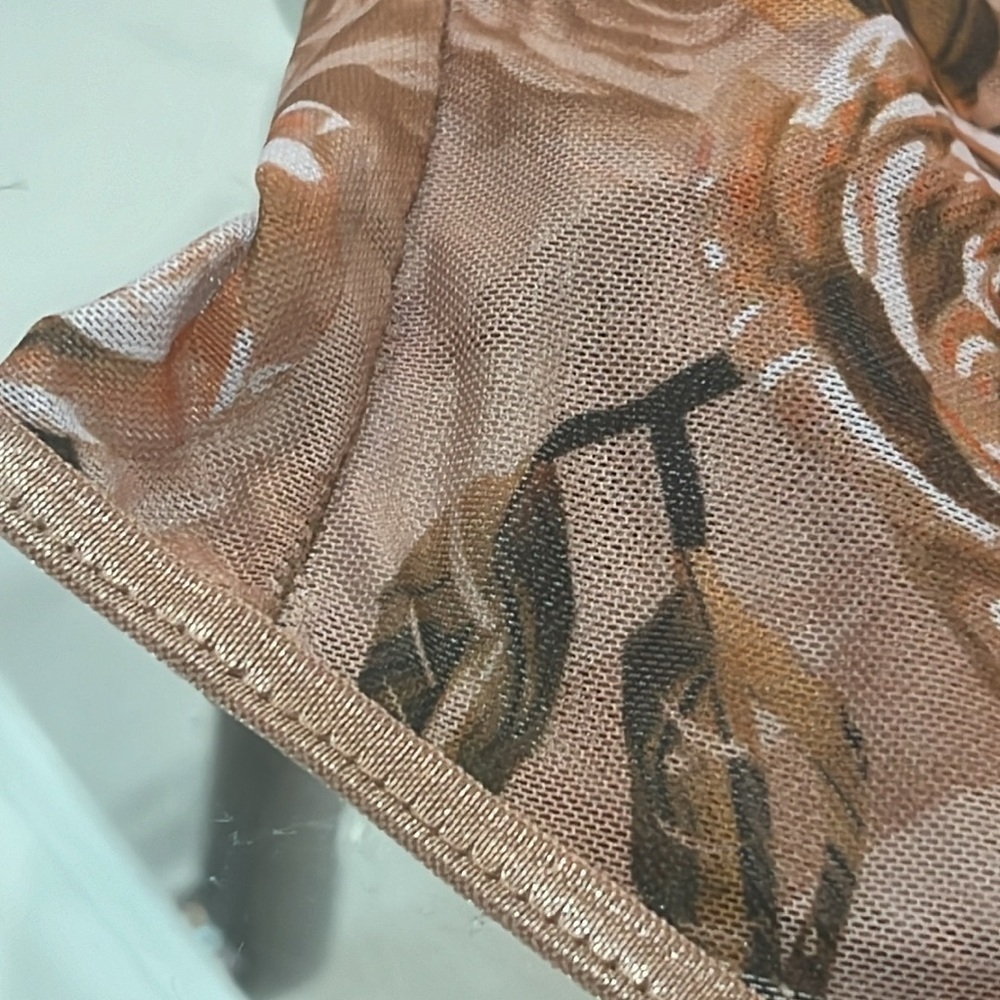Floral Print Ruched Bustier Mesh Beige/Brown Corset Top size Medium US 6 - Picture 5 of 12